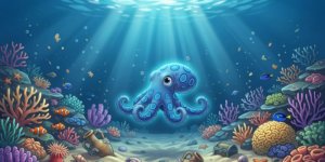 A Little Blue Octopus Found In The Big Blue Ocean