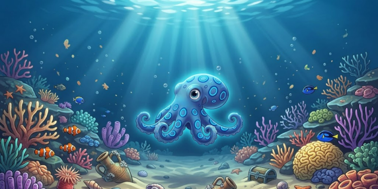 A Little Blue Octopus Found In The Big Blue Ocean
